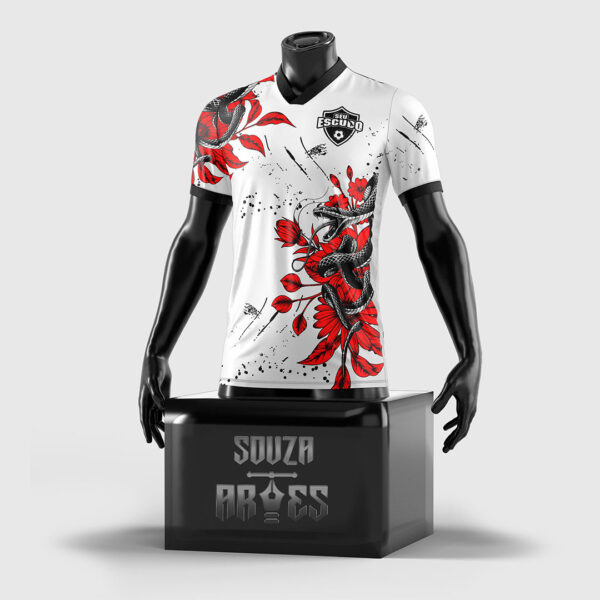 Frente da Camisa Interclasse com Arte Vetor Serpente Floral Vermelho 2024