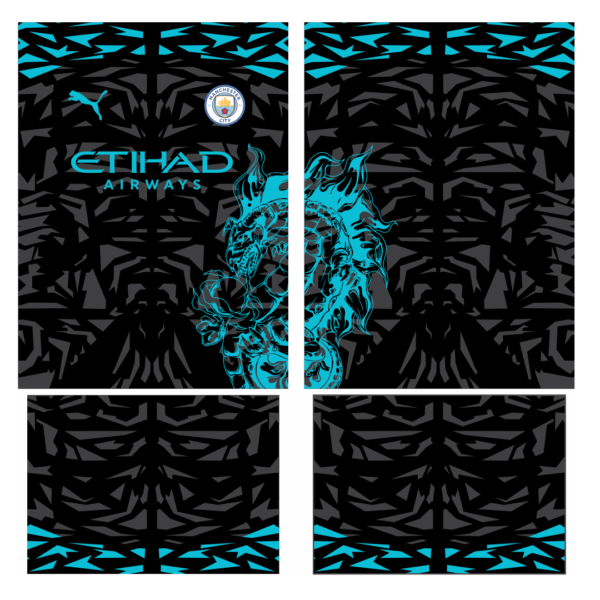 Arte Vetor Camisa Manchester City Dragon Blue 2024, design digital em formato Corel Draw X7 e PDF, 100% editável.