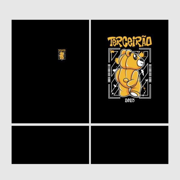 Design vetorial da Arte Vetor Camisa Terceirão Urso Amarelo 2025, editável em Corel Draw X7, PDF e Fonte TTF