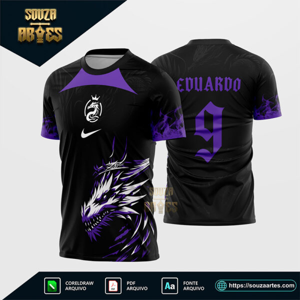Arte Vetor Camisa Interclasse Dragão Roxo Coroa Corel Draw para sublimação
