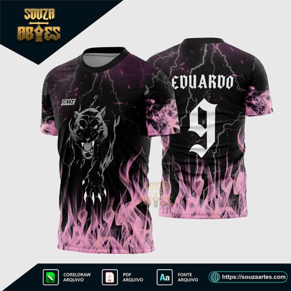 Arte Vetor Camisa Interclasse Pantera Negra Fogo Rosa Corel Draw para sublimação