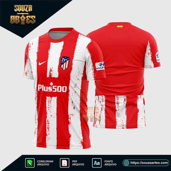 Arte Vetor Camisa Atlético Madrid Local 2021-2022 Corel Draw X7 para sublimação