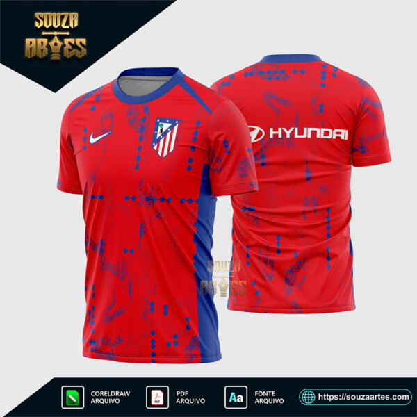 Arte Vetor Camisa Atlético Madrid Pré-Jogo 2024-2025 Corel Draw X7 para sublimação
