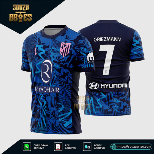 Arte Vetor Camisa Atlético Madrid Reserva 2024 - 2025 Corel Draw X7 para sublimação