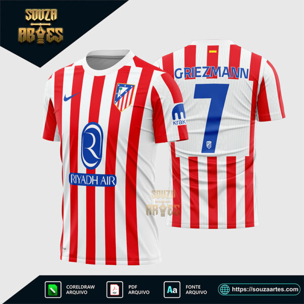 Arte Vetor Camisa Atlético Madrid Titular 2025 - 2026 Corel Draw X7 para sublimação