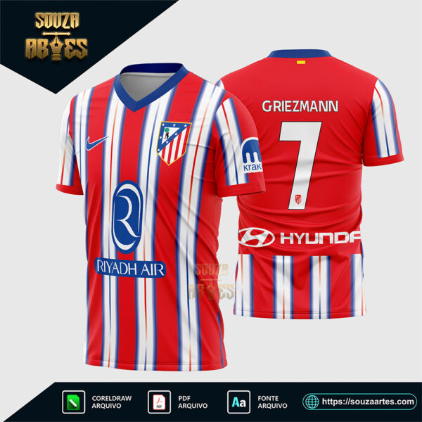 Arte Vetor Camisa Atlético Madrid Titular 2024 - 2025 Corel Draw X7 para sublimação