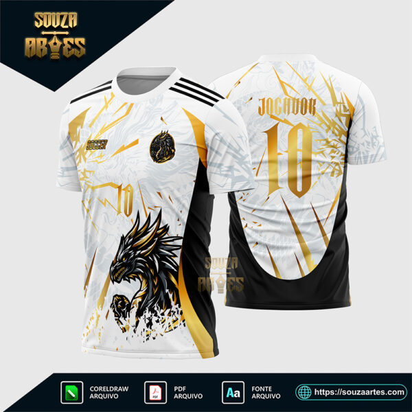 Arte Vetor Camisa Interclasse Dragão Branco e Dourado 2025 Corel Draw X7 para sublimação