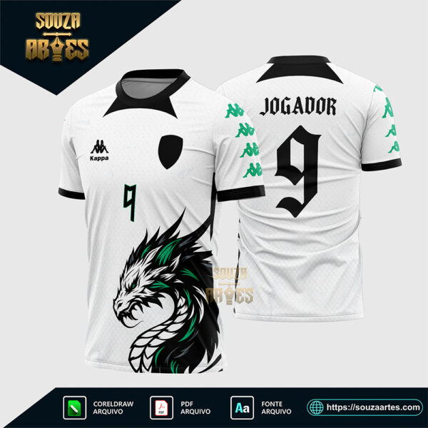 Arte Vetor Camisa Interclasse Dragão Branco e Verde Corel Draw X7 para sublimação