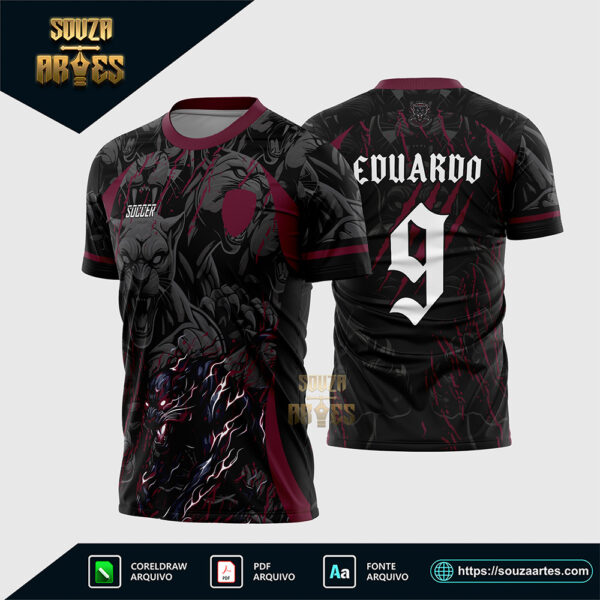 Arte Vetor Camisa Interclasse Pantera Negra Fogo Vinho Corel Draw X7 para sublimação