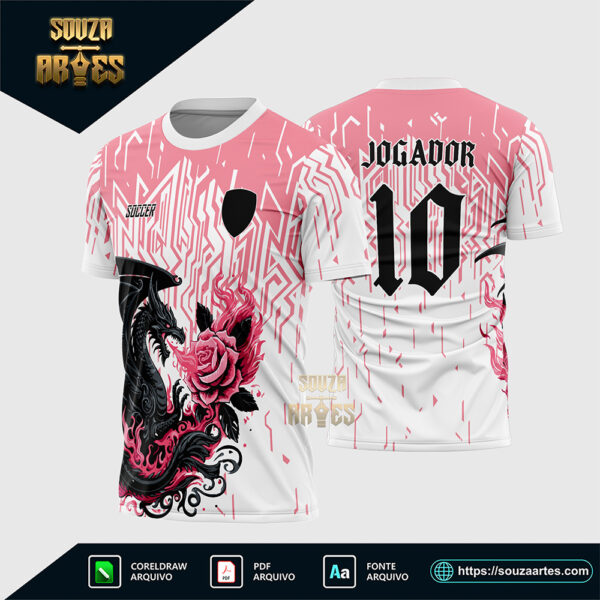 Arte Vetor Camisa Interclasse Dragão Flor Rosa Corel Draw X7 para sublimação
