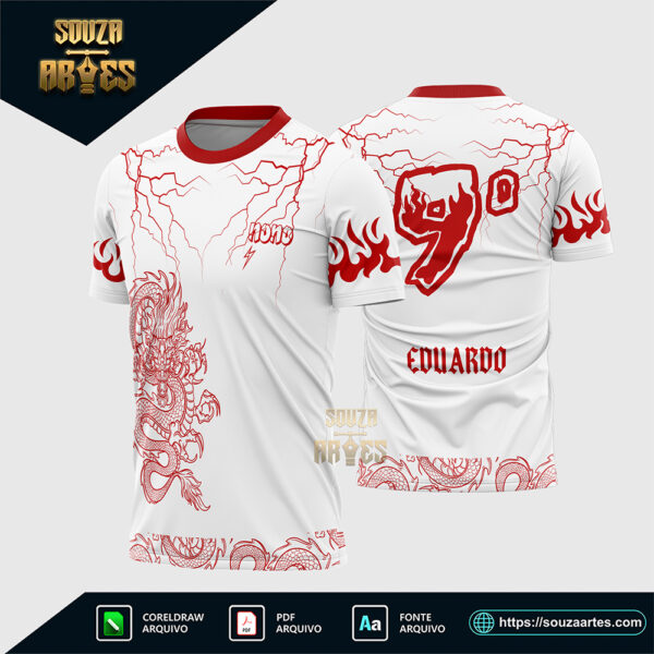 Arte Vetor Camisa Nono Ano Dragão Japonês Raios Vermelha Corel Draw X7 para sublimação