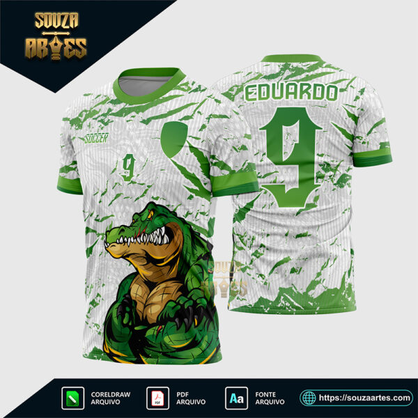 Arte vetor de um mascote crocodilo branco e verde para camisa de interclasse.