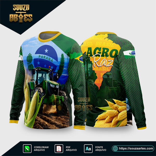 Arte Vetor Camisa AGRO Trator e Milho - Agro Raiz 2026 Corel Draw X7 para sublimação