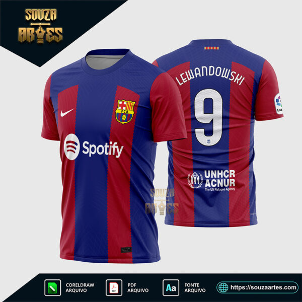 Arte Vetor Camisa Barcelona Titular 2023 - 2024 Corel Draw X7 para sublimação