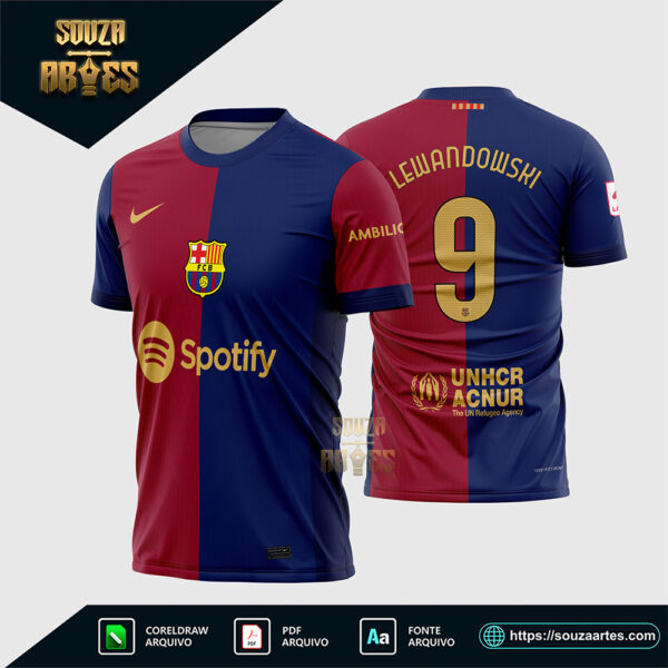 Arte Vetor Camisa Barcelona Titular 2024 - 2025 Comemorativa 125 Anos Corel Draw X7 para sublimação