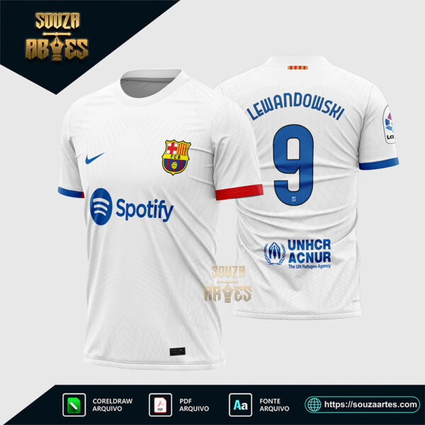 Arte Vetor Estampa Camisa Barcelona Reserva 2023 - 2024 Branca Corel Draw X7 para sublimação