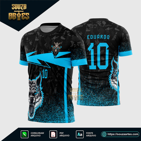 Template Camisa Interclasse Lobo Azul Arte Vetor 2026 Corel Draw X7 para sublimação
