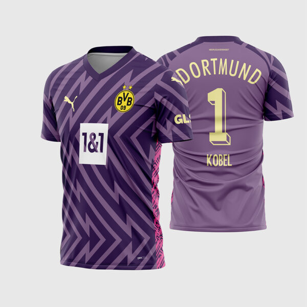 Arte Vetor Camisa Borussia Dortmund Goleiro 2023 2024 Roxa Violeta Kobel para Sublimação