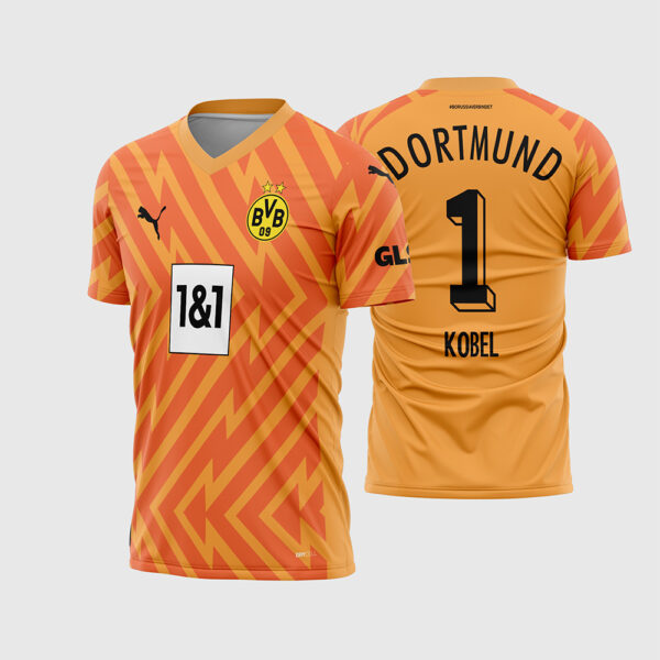 Arte Vetor Camisa Borussia Dortmund Goleiro II 2023 2024 Laranja Gregor Kobel para Sublimação