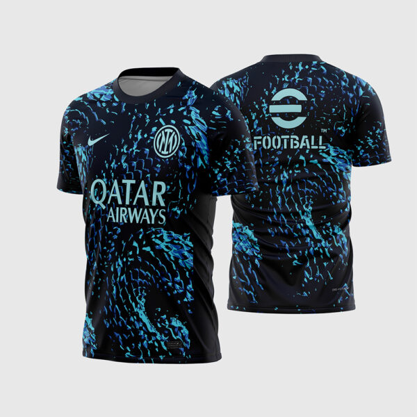 Arte Vetor Camisa Inter de Milão Pre-jogo 2025 2026 Preta Textura Pele de Cobra Turquesa Qatar Airways para Sublimação