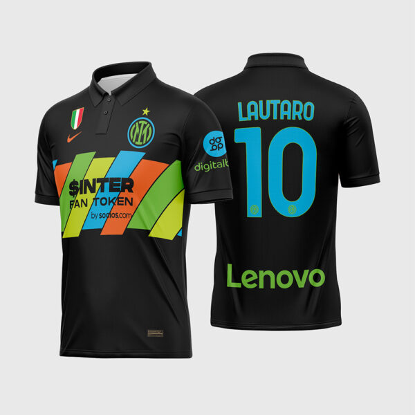 Arte Vetor Camisa Inter de Milão Alternativa 2021 2022 Preta Faixa Colorida Neon Lautaro para Sublimação