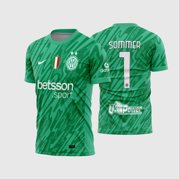 Arte Vetor Camisa Inter de Milão Goleiro 2024 2025 Verde Yann Sommer Scudetto Duas Estrelas Betsson para Sublimação
