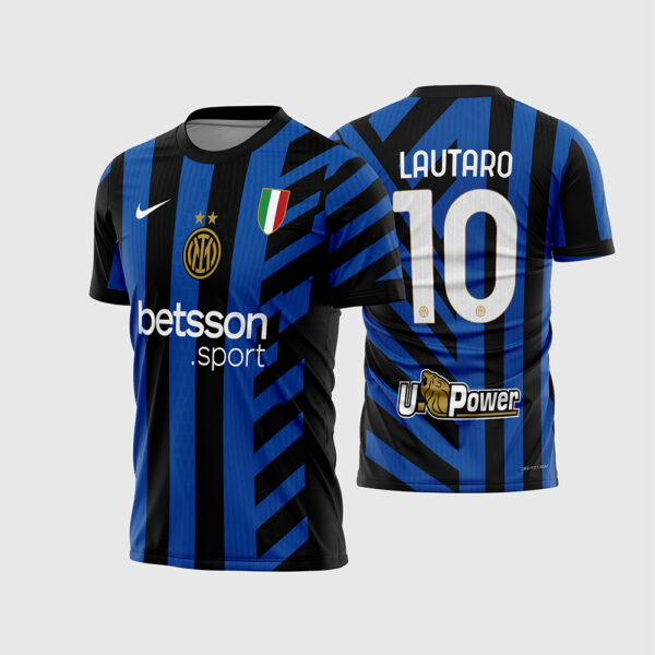 Arte Vetor Camisa Inter de Milão Titular 2024 2025 Duas Estrelas Listras Diagonais Lautaro Scudetto para Sublimação