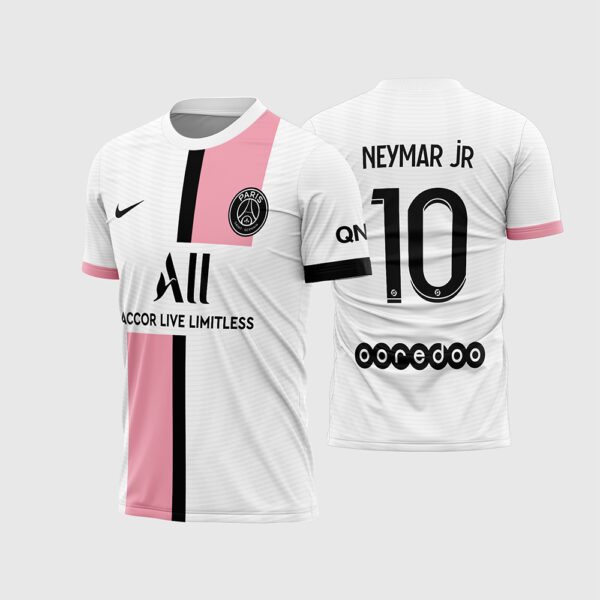 Arte Vetor Camisa Paris Saint Germain PSG Reserva Away 2021 2022 Branca Faixa Rosa e Preta para Sublimação