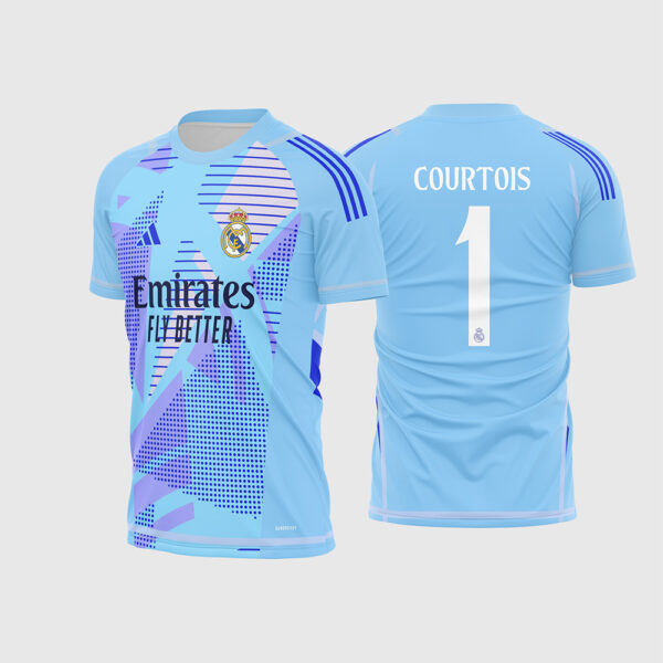 Arte Vetor Camisa Real Madrid Goleiro 2024 2025 Azul Courtois Tiro 24 para Sublimação