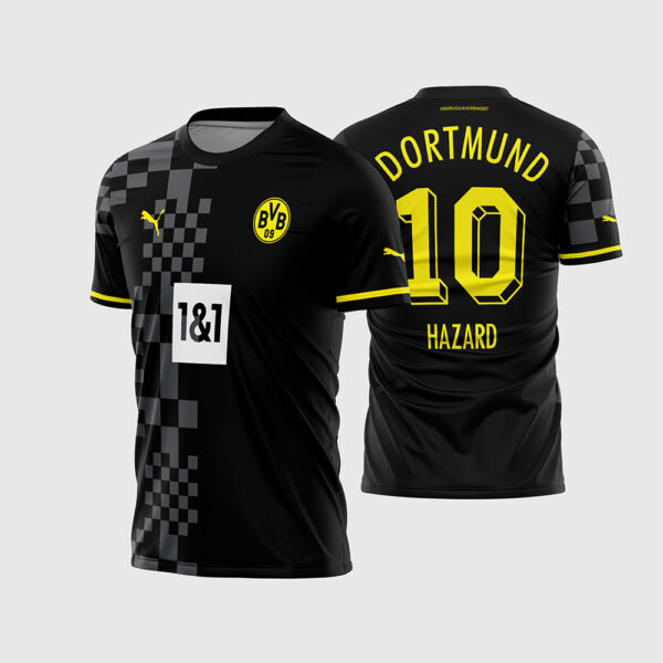 Arte Vetor Camisa Borussia Dortmund Reserva 2022 2023 Preta Padrão Geométrico para Sublimação