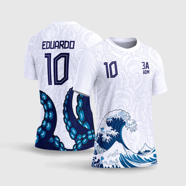 Arte Camisa Interclasse Polvo Onda Azul 2026 Oriental Tentáculos Marítimos Estética Kanagawa Sublimação Total CorelDRAW