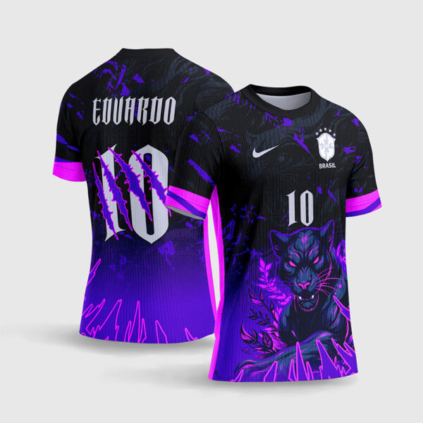 Arte Camiseta Interclasse Pantera Roxa Brasil Estética Agressiva Garras Roxo e Preto Sublimação Total CorelDRAW