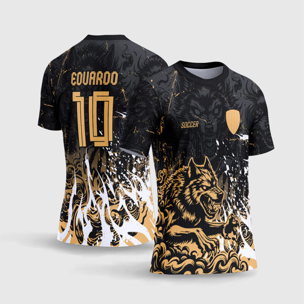 Arte Estampa Camisa Interclasse Lobo 2026 Modelo 02 Dourado e Preto Estética de Luxo Sublimação Total CorelDRAW