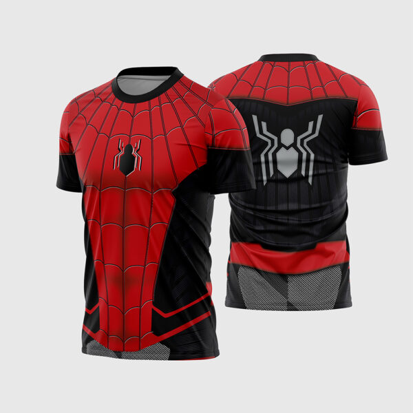 Arte Estampa Vetor Camisa Heróis Homem Aranha Spider-Man Traje Tecnológico Vermelho Preto Sublimação Total CorelDRAW