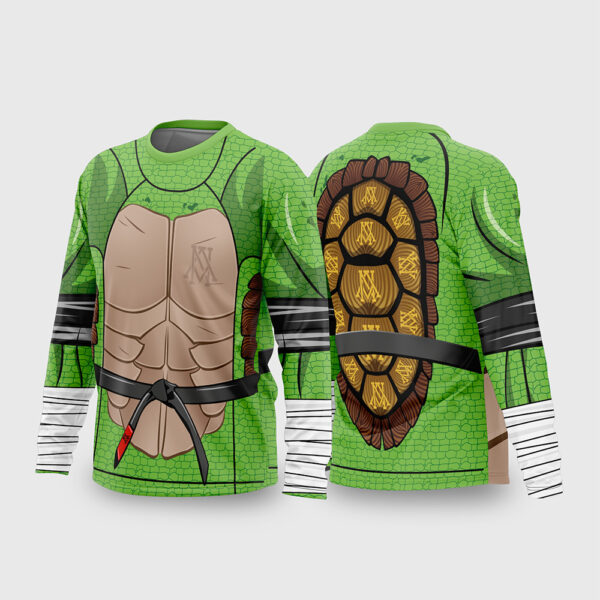 Arte Estampa Vetor Camisa Heróis Tartaruga Ninja Armadura Casco Verde e Amarelo Sublimação Total CorelDRAW