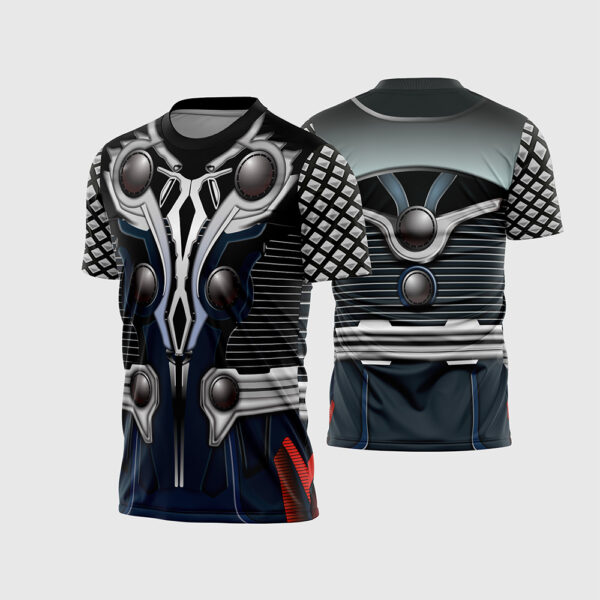 Arte Estampa Vetor Camisa Heróis Thor Modelo 02 Armadura Prata Azul Escuro Escamas Mangas Sublimação Total CorelDRAW