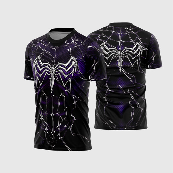 Arte Estampa Vetor Camisa Heróis Venom Aranha Branca Fundo Roxo Colmeia Sublimação Total CorelDRAW