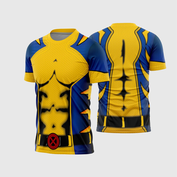 Arte Estampa Vetor Camisa Heróis Wolverine Amarela Azul Uniforme Clássico X-Men Sublimação Total CorelDRAW
