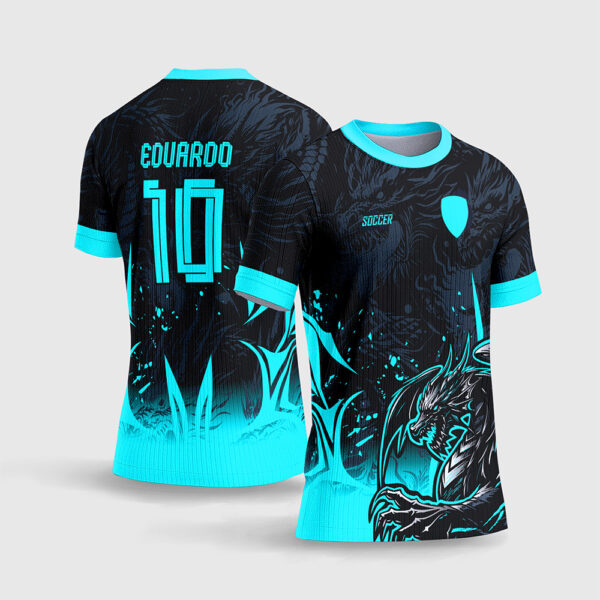 Arte Vetor Camisa Interclasse Dragão Ciano Neon Estética Gamer e-Sports Fundo Preto Sublimação Total CorelDRAW