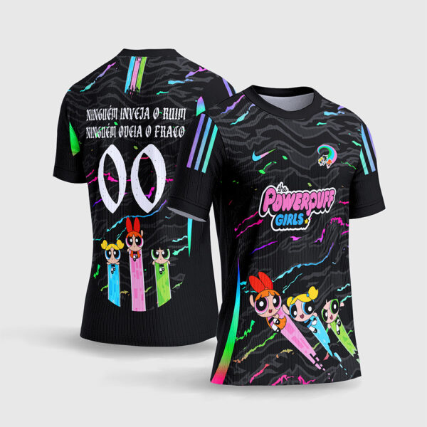 Arte Vetor Camisa Interclasse Meninas Superpoderosas Black Textura Escura Frase Gótica Listras Neon Sublimação Total CorelDRAW
