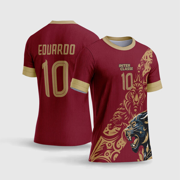 Arte Vetor Camisa Pantera Imperial Vinho e Dourado Grafismos Reais Estética de Luxo Sublimação Total CorelDRAW