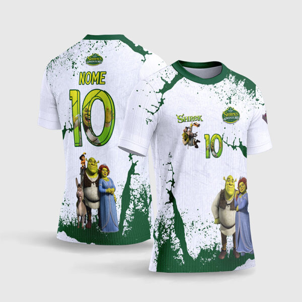 Arte Vetor Camisa Interclasse Shrek Colete Marrom Túnica Bege Textura Juta Sublimação Total CorelDRAW