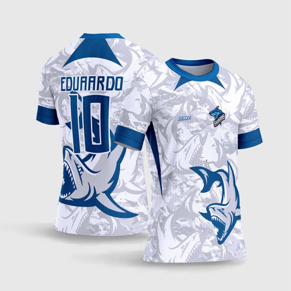 Arte Camisa Interclasse Tubarão azul marinho branco e cinza para sublimação