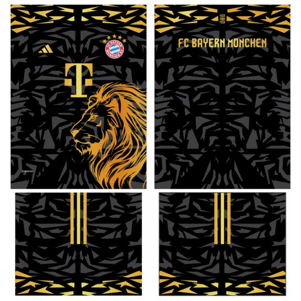 Arte Vetor Camisa Bayern de Munique Conceito Leão Dourado 2024, design digital em formato Corel Draw X7 e PDF, 100% editável.