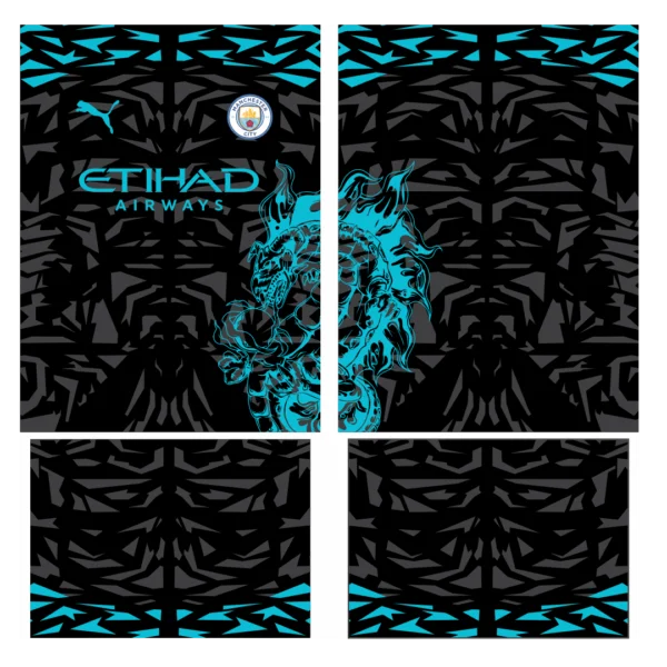 Arte Vetor Camisa Manchester City Dragon Blue 2024, design digital em formato Corel Draw X7 e PDF, 100% editável.