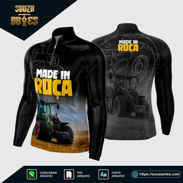 Arte vetorizada AGRO Made in Roça 2025 para camisas e produtos personalizados, em formato Corel Draw X7 e PDF.