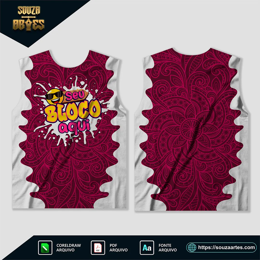 Design vetorial do Abadá Bloco Carnaval 2025 Sublimação – Modelo 23, editável em Corel Draw X7 e PDF