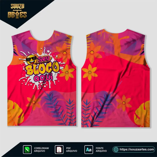 Design vetorial do Abadá Bloco Carnaval 2025 Sublimação – Modelo 25, editável em Corel Draw X7 e PDF