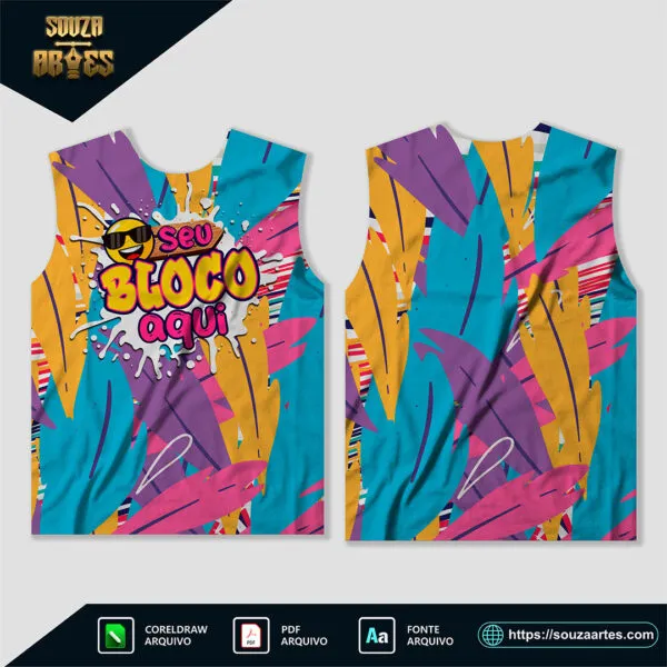 Design vetorial do Abadá Bloco Carnaval 2025 Sublimação – Modelo 26, editável em Corel Draw X7 e PDF