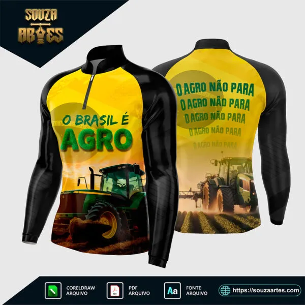 Design vetorial da Arte Vetor Camisa Agro 2025 O Brasil é Agro - O Agro Não Para, editável em Corel Draw X7 e PDF